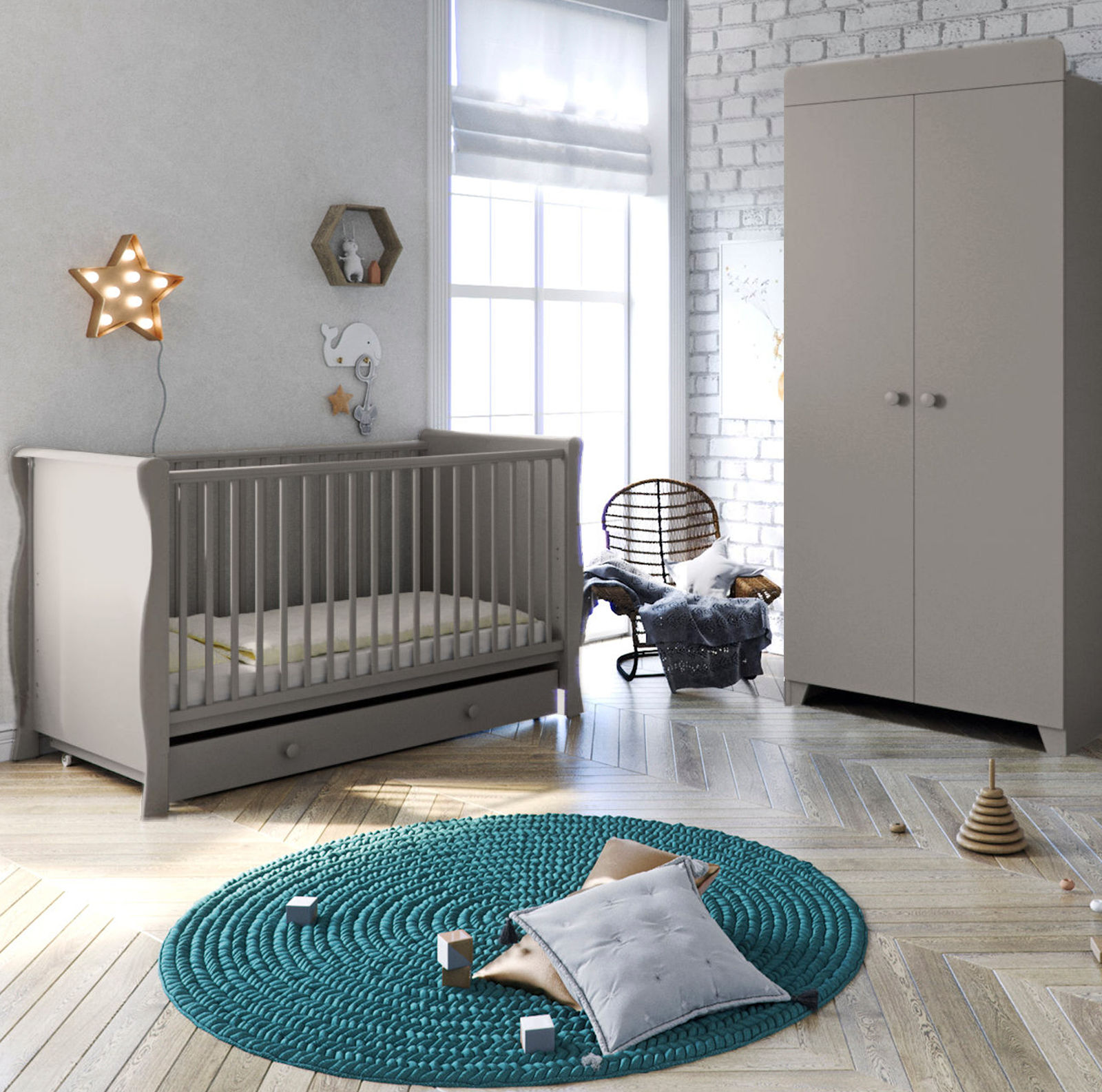 light grey cot bed